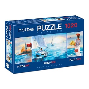 Пазл Premium 260+500+260 элементов Triptych 3 картинки в 1 коробке – Акварель, размер 22 х 33 и 46 х 34 см (Hatber, Т1020ПЗ2-22168)